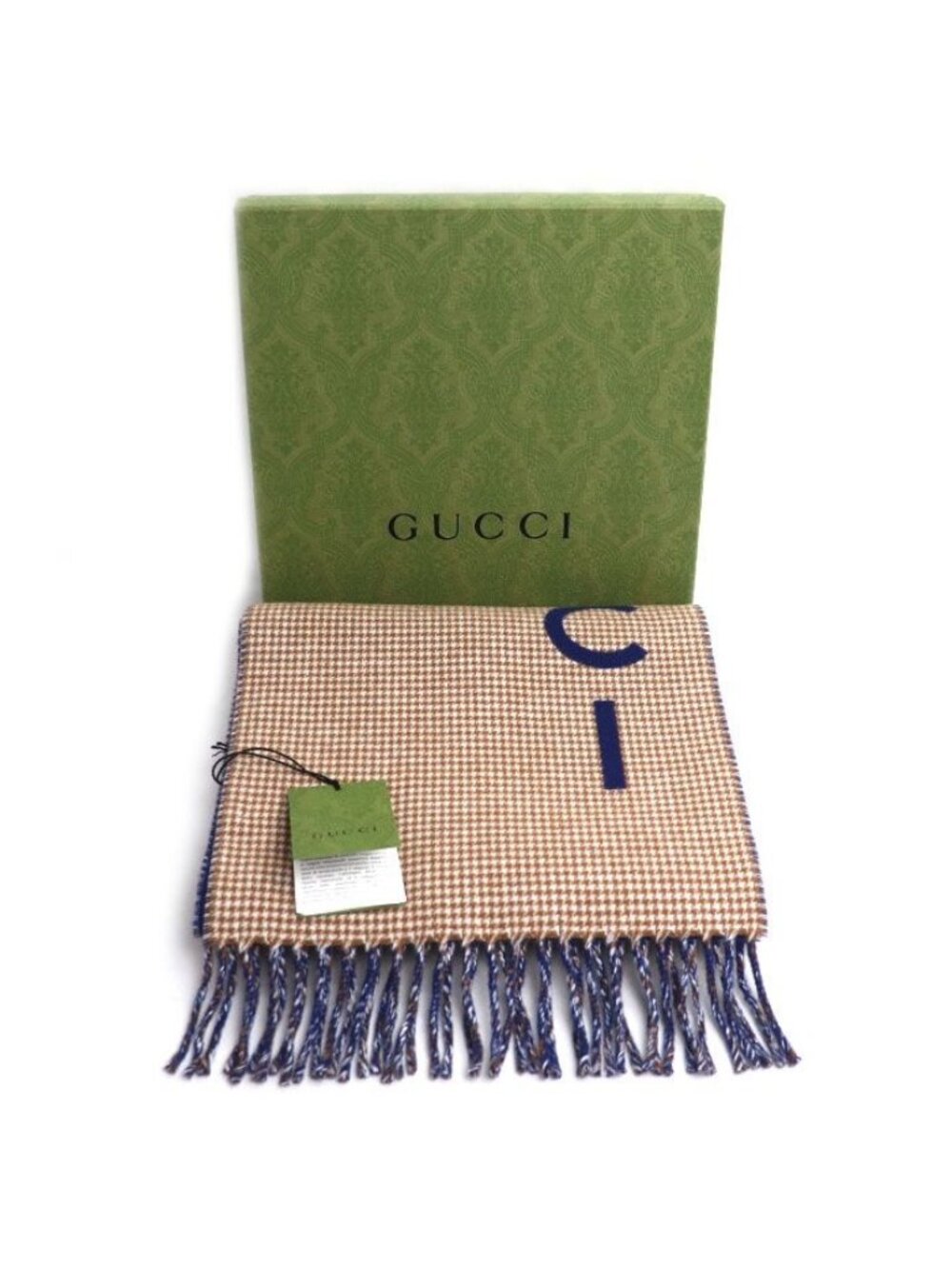 Gucci Logo Scarf Camel Navy - Picture 5 of 5